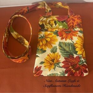 NEW AUTUMN SUNFLOWERS & LEAVES HANDMADE CROSSBODY PHONE POUCH